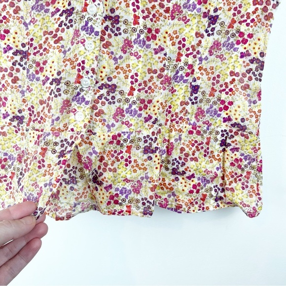 H&M Cottagecore Ditsy Floral Button Down Top Cotton Medium 10 Dainty Yellow Pink - Picture 3 of 7